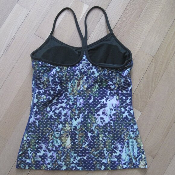 Lululemon Power Y Tank *Luon, Floral Sport White Multi / Gator Green Size 6 - Picture 4 of 10